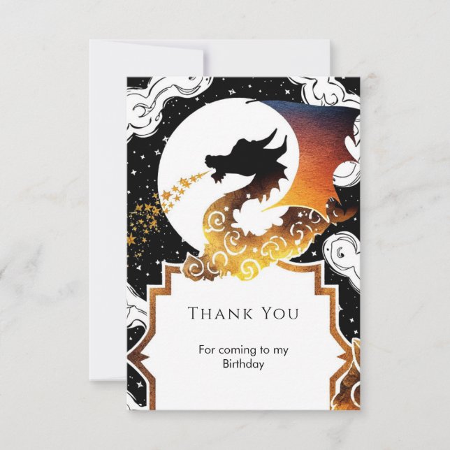 Cute Whimsical Dragon Birthday Thank You Card (Front)