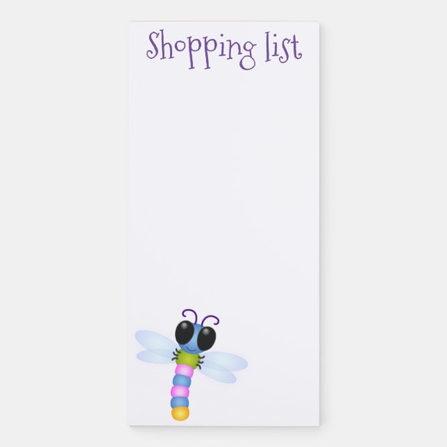 Cute whimsical dragonfly cartoon illustration magnetic notepad (Front)