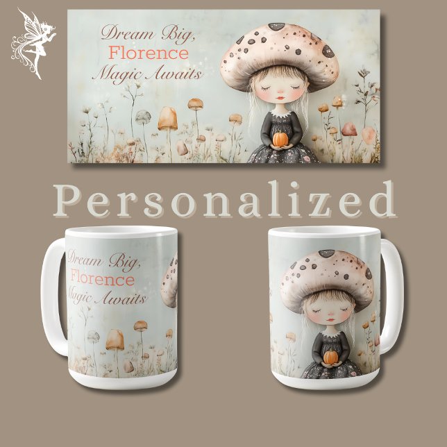 Cute Whimsical Dreamy Mushroom Fairy Personalized  Coffee Mug (Creator Uploaded)