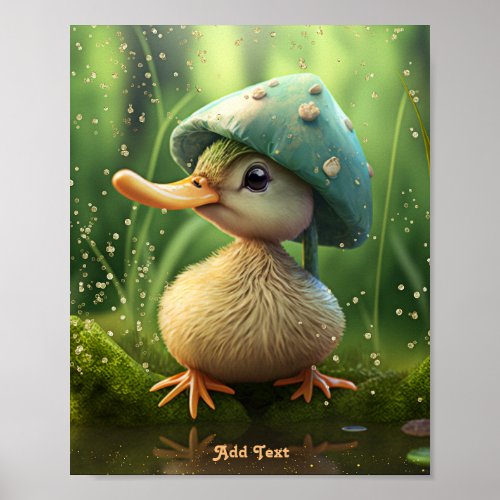 Cute Whimsical Duck Mushroom Hat Nursery Poster