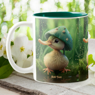 Cute Whimsical Duck Mushroom Hat Personalized Two-Tone Coffee Mug
