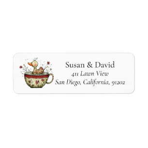 Cute Whimsical Duckling Teacup Wildflower Spring Label