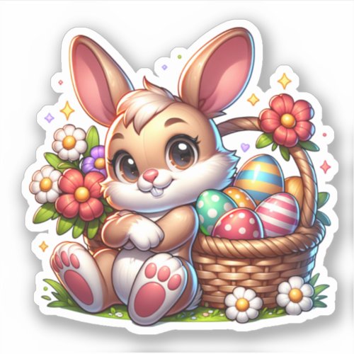 Cute Whimsical Easter Bunny with Basket Sticker