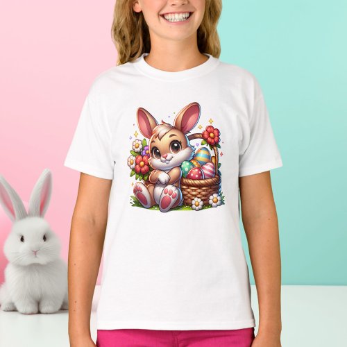 Cute Whimsical Easter Bunny with Basket T_Shirt