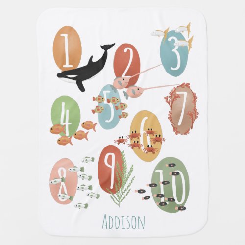 Cute Whimsical Educational Ocean Numbers Neutral Baby Blanket