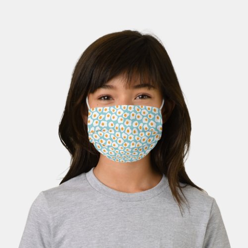 Cute Whimsical Egg Yolk Pattern in Teal Blue Kids Cloth Face Mask