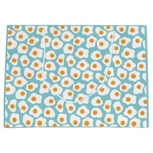 Cute Whimsical Egg Yolk Pattern in Teal Blue Large Gift Bag