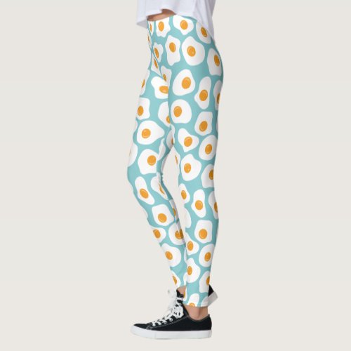 Cute Whimsical Egg Yolk Pattern in Teal Blue Leggings