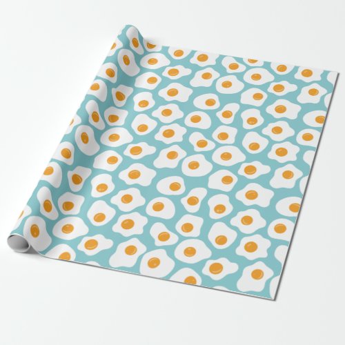 Cute Whimsical Egg Yolk Pattern in Teal Blue Wrapping Paper