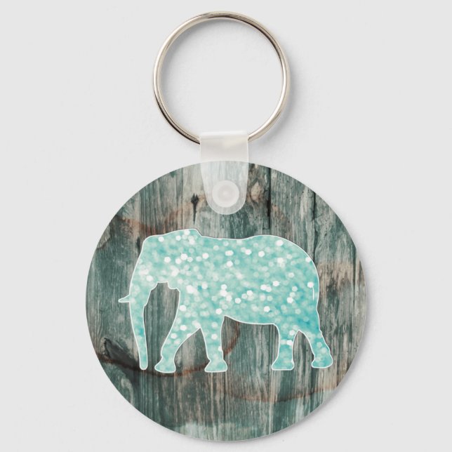 Cute Whimsical Elephant on Wood Design Keychain (Front)