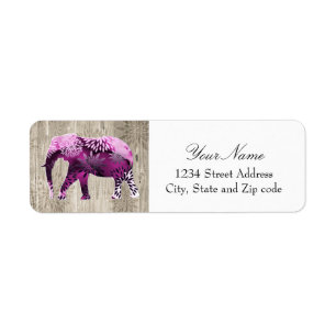 Cute Whimsical Elephant on Wood Design Label
