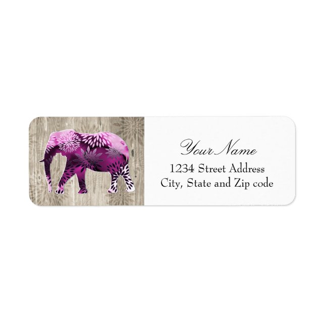 Cute Whimsical Elephant on Wood Design Label (Front)
