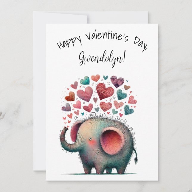 Cute Whimsical Elephant Valentine's Day Flat Card (Front)