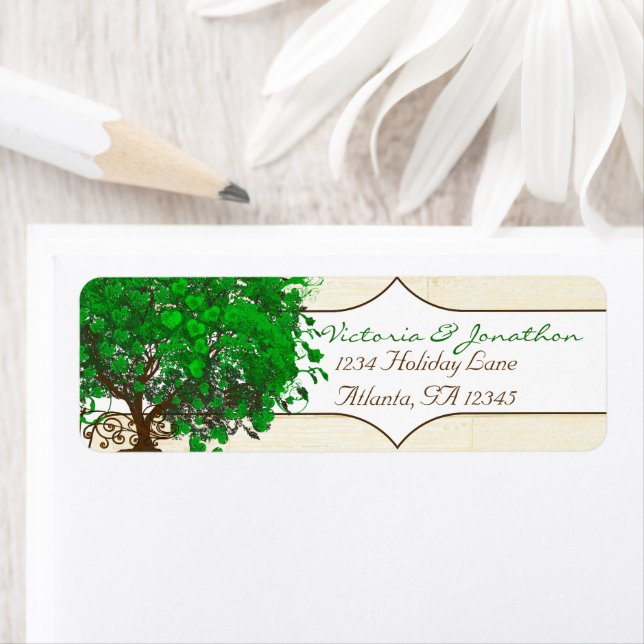 Cute Whimsical Emerald Green Heart Leafed Tree Label (Insitu)