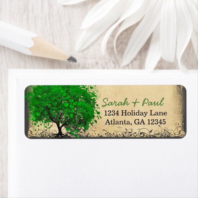 Cute Whimsical Emerald Green Heart Leafed Tree Label (Insitu)