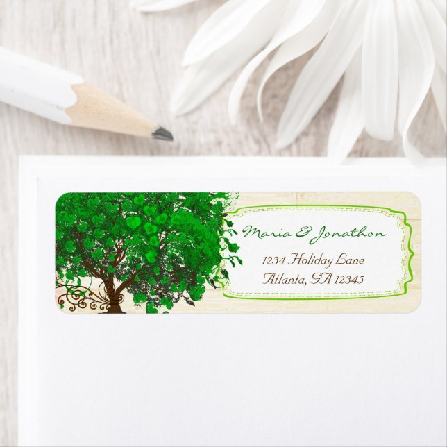 Cute Whimsical Emerald Green Heart Leafed Tree Label (Insitu)