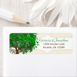 Cute Whimsical Emerald Green Heart Leafed Tree Label