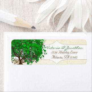 Cute Whimsical Emerald Green Heart Leafed Tree Label