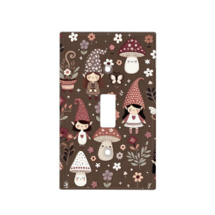 Cute Whimsical Fair Gnomes and Mushrooms  Light Switch Cover