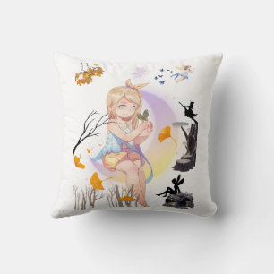 Cute Whimsical Fairy Girl Magical Nature Decorativ Throw Pillow