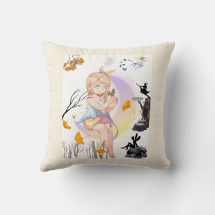 Cute Whimsical Fairy Girl with Deer & Butterflies Throw Pillow