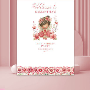 Cute Whimsical Fairy Pink 4th Birthday Backdrop