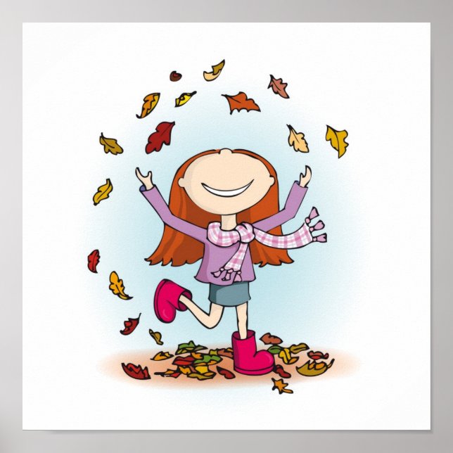 Cute whimsical fall girl kids decor art (Front)