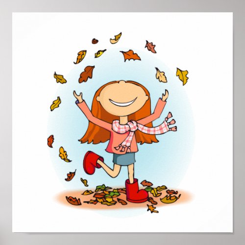 Cute whimsical fall girl kids decor art