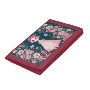 Cute Whimsical Fantasy Floral Girl Trifold Wallet