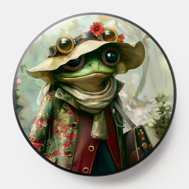 Cute Whimsical Fantasy Steampunk Frog Right 125 PopSocket (Popsocket)