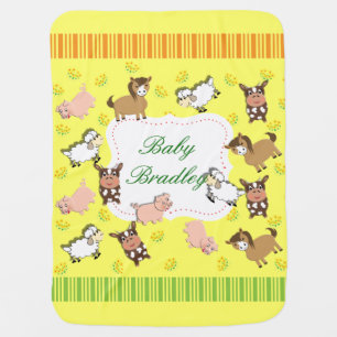 Cute Whimsical Farm Animals Theme Stroller Blanket