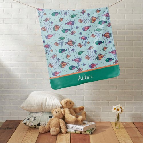 Cute Whimsical Fish Baby Boy Inspirivity Baby Blanket