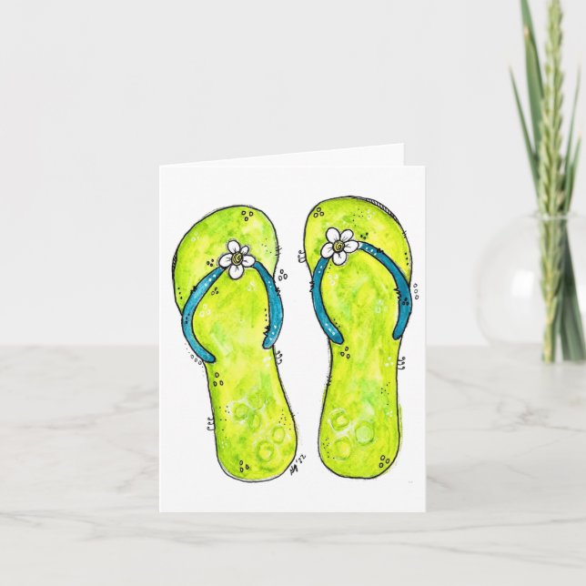 Cute Whimsical Flip Flops Card (Front)