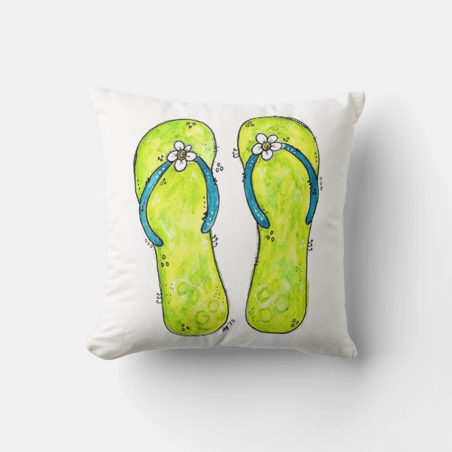 Cute Whimsical Flip Flops Throw Pillow (Front)