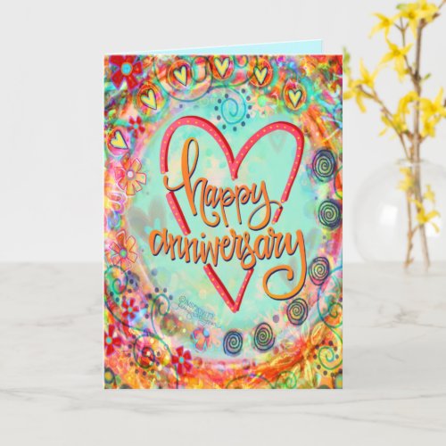 Cute Whimsical Floral Happy Anniversary  Card