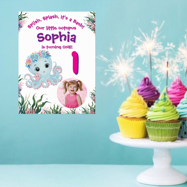 Cute Whimsical Floral Octopus Birthday Welcome  Poster (Creator Uploaded)
