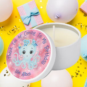 Cute Whimsical Floral Octopus Girly Kids Birthday Mini Candle Favors