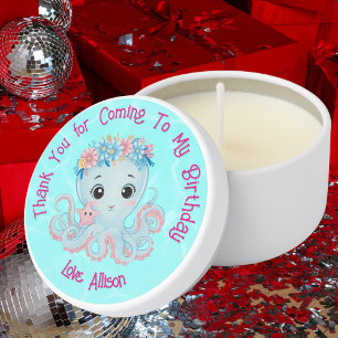 Cute Whimsical Floral Octopus Girly Kids Birthday  Mini Candle Favors