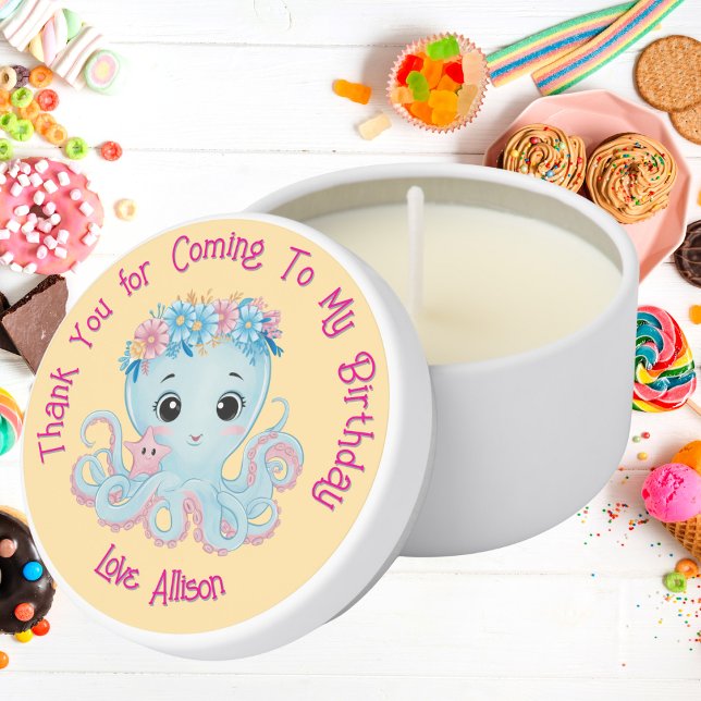 Cute Whimsical Floral Octopus Girly Kids Birthday  Mini Candle Favors (Creator Uploaded)