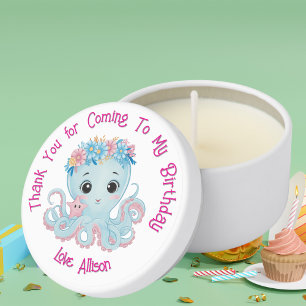 Cute Whimsical Floral Octopus Girly Kids Birthday Mini Candle Favors