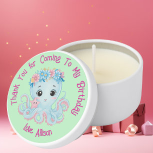 Cute Whimsical Floral Octopus Girly Kids Birthday  Mini Candle Favors