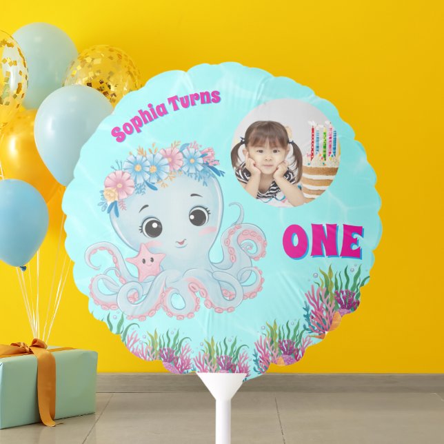 Cute Whimsical Floral Octopus Girly Photo Balloon (Creator Uploaded)
