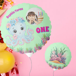 Cute Whimsical Floral Octopus Girly Photo Balloon