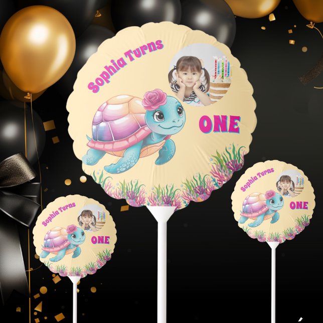 Cute Whimsical Floral Sea Turtle Girly Photo Balloon (Creator Uploaded)