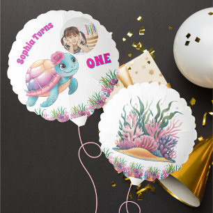 Cute Whimsical Floral Sea Turtle Girly Photo Balloon