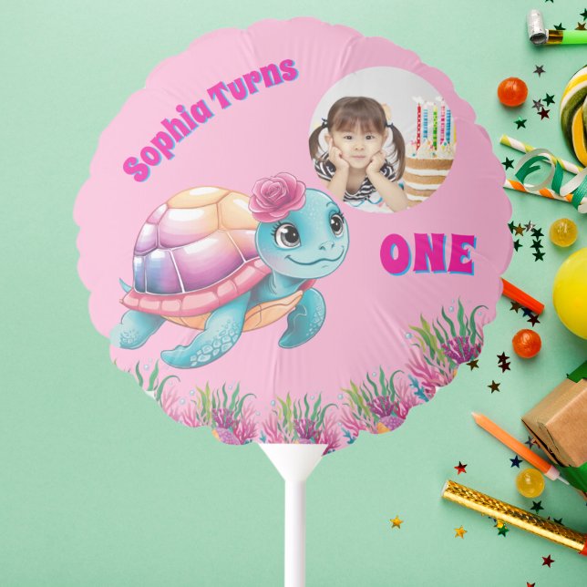 Cute Whimsical Floral Sea Turtle Girly Photo Balloon (Creator Uploaded)
