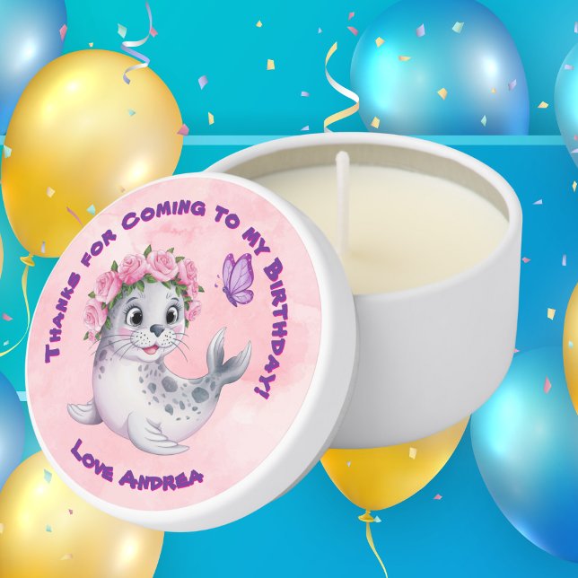 Cute Whimsical Floral Sealion Girly Kids Birthday  Mini Candle Favors (Creator Uploaded)