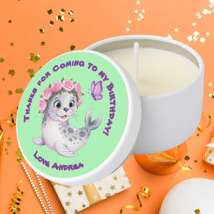 Cute Whimsical Floral Sealion Girly Kids Birthday Mini Candle Favors
