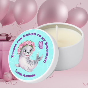 Cute Whimsical Floral Sealion Girly Kids Birthday Mini Candle Favors