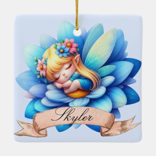 Cute Whimsical Floral Sweet Dreams Sleeping Fairy Ceramic Ornament